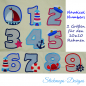 Preview: Stickdatei Set Maritime Zahlen (8 und 10 cm Höhe) mit süßen kleinen Meeresmotiven