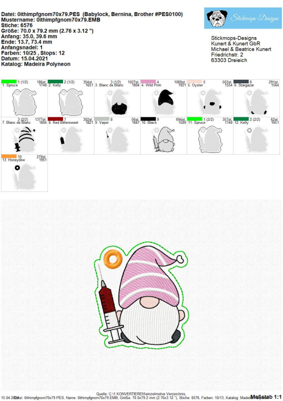 Preview: Übersicht Stickdatei ITH Anhänger Impfgnom