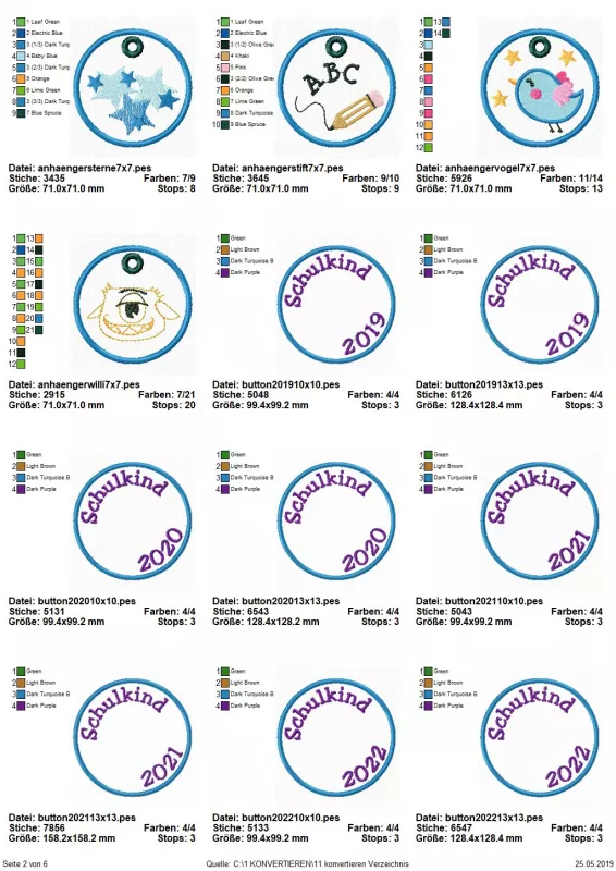 Stickdatei Set Schulanfang (div. Rahmengrößen)