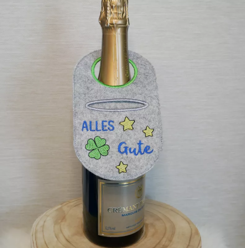 Stickdatei Set ITH Flaschenanhänger für Sekt- & Weinflaschen