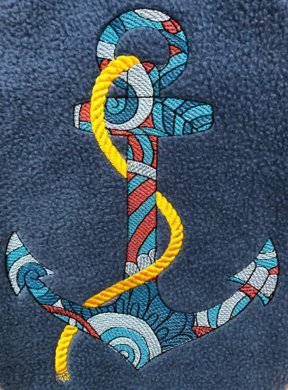 Preview: Anker mit Muster und gelbem Seil auf Fleece