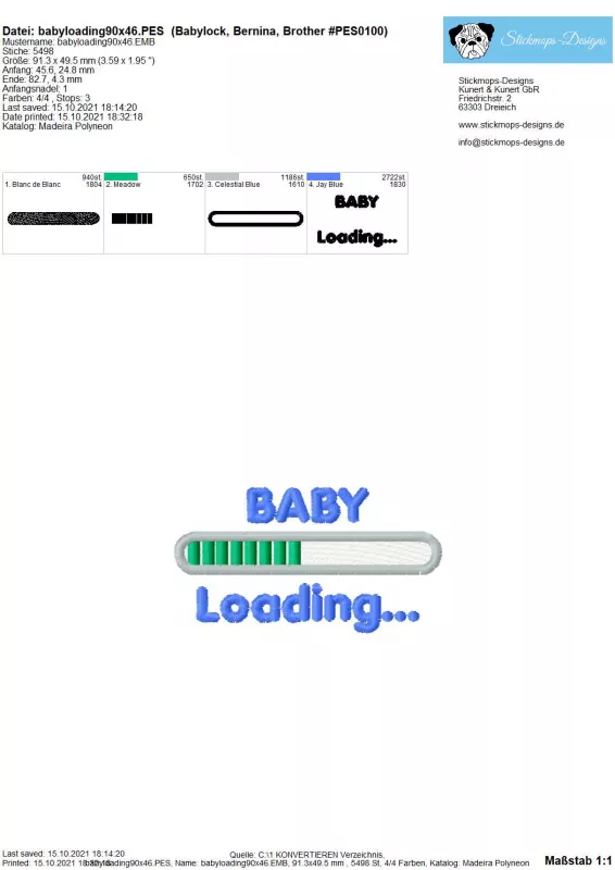 Übersicht Stickdatei Baby Loading