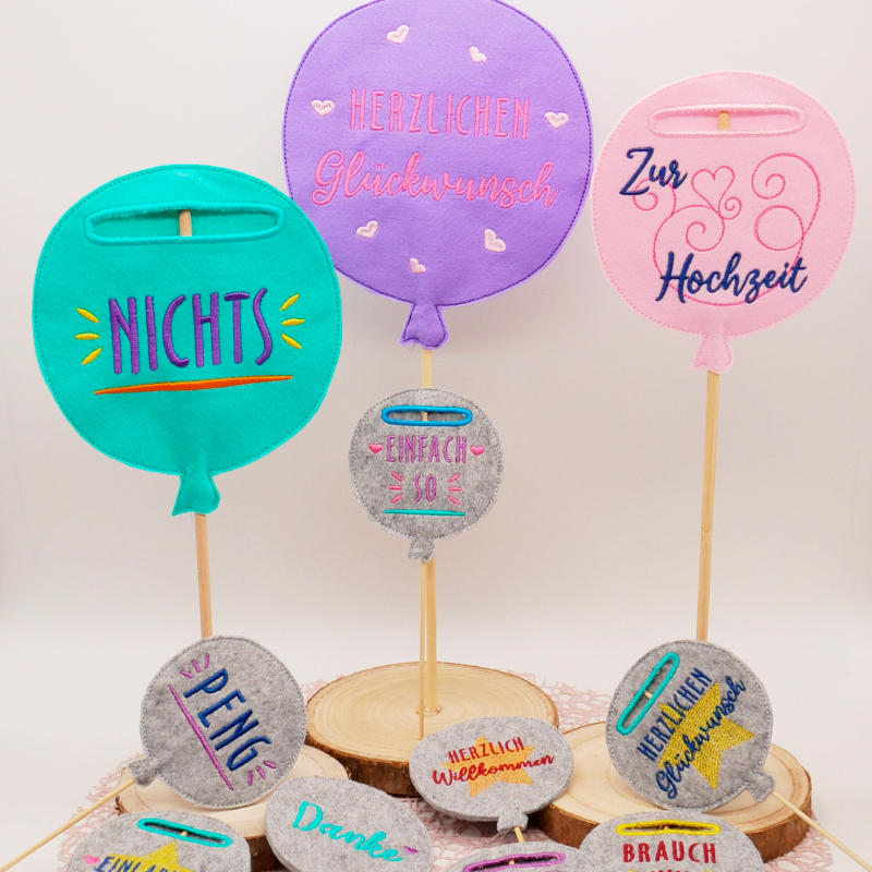 Preview: Stickdatei Set ITH Luftballon Stabdeko