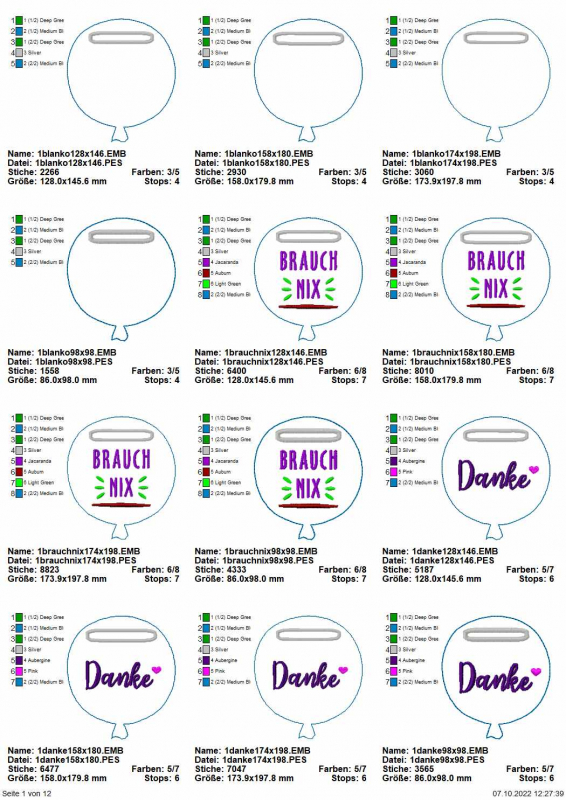 Stickdatei Set Ballon-Stabdeko ITH
