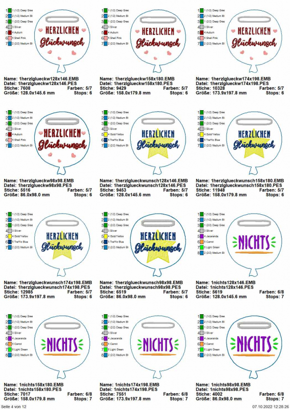Stickdatei Set Ballon-Stabdeko ITH