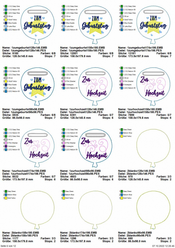 Stickdatei Set Ballon-Stabdeko ITH