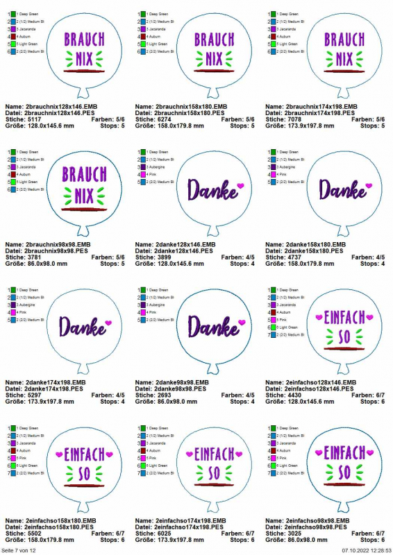 Stickdatei Set Ballon-Stabdeko ITH