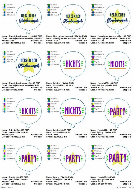Stickdatei Set Ballon-Stabdeko ITH