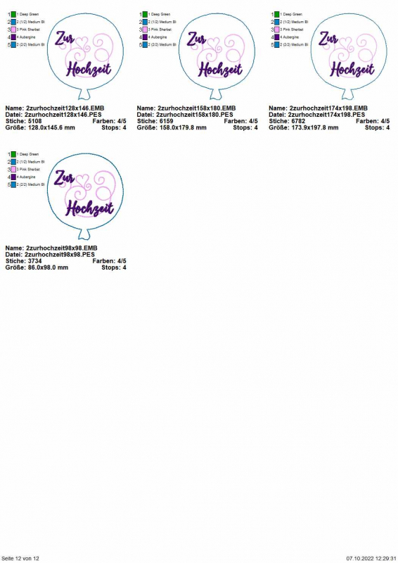 Stickdatei Set Ballon-Stabdeko ITH