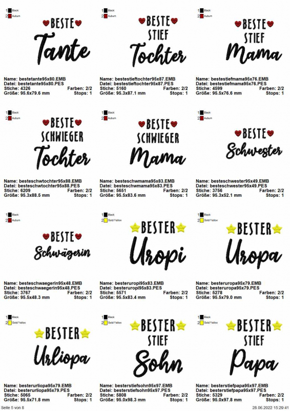 Stickdatei Set ITH Mug Rugs "die besten" inkl. Schriftzüge