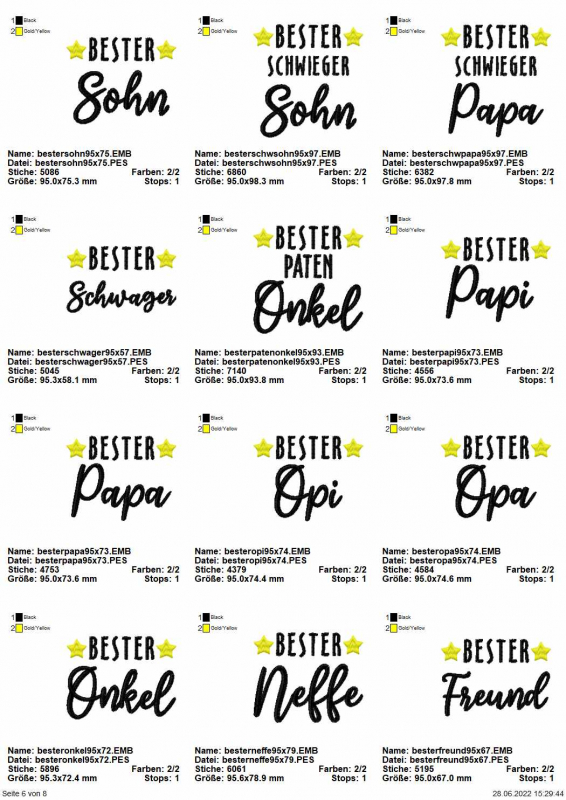 Stickdatei Set ITH Mug Rugs "die besten" inkl. Schriftzüge