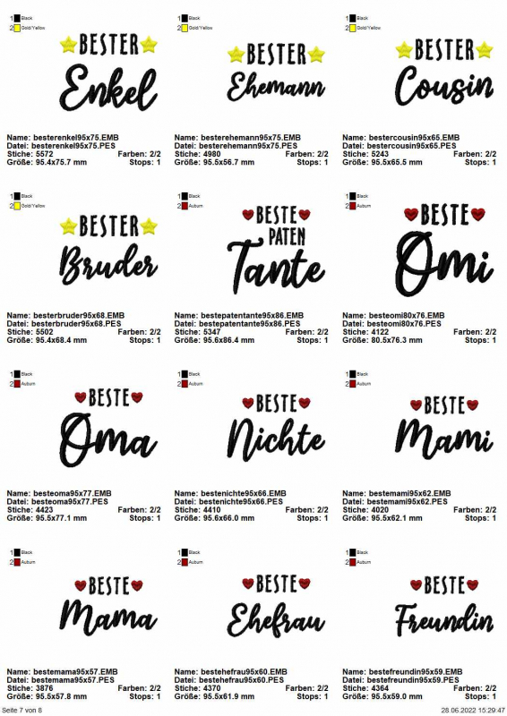 Stickdatei Set ITH Mug Rugs "die besten" inkl. Schriftzüge