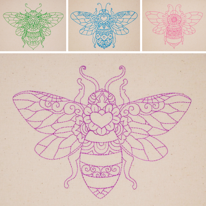 Preview: Stickdatei Set 4 Bienen Lineart