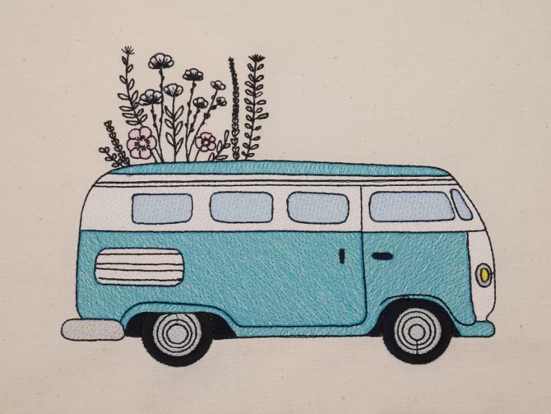 Stickdatei Retro Camper - Hippie Bus