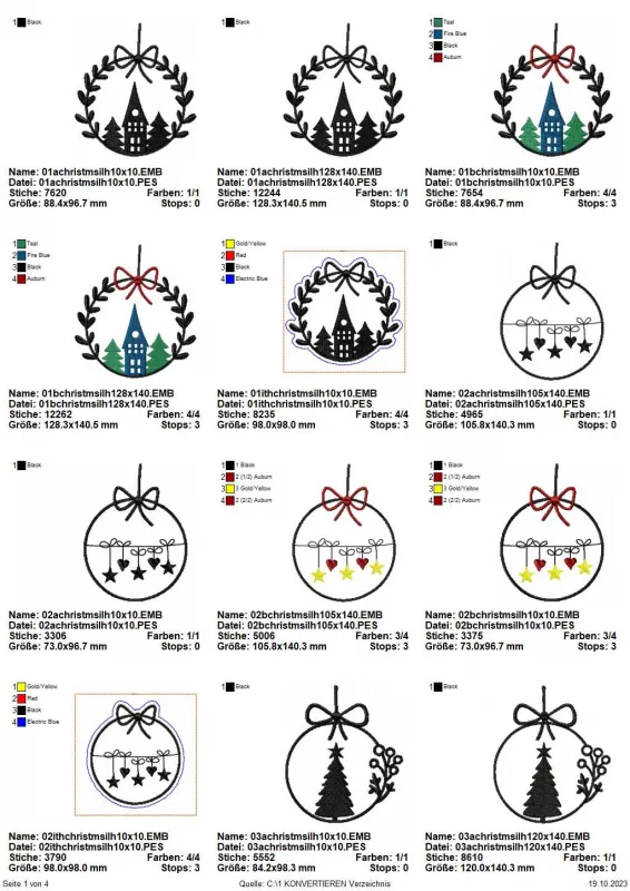 Stickdatei Set weihnachtliche Sillhouetten inkl. ITH Anhänger