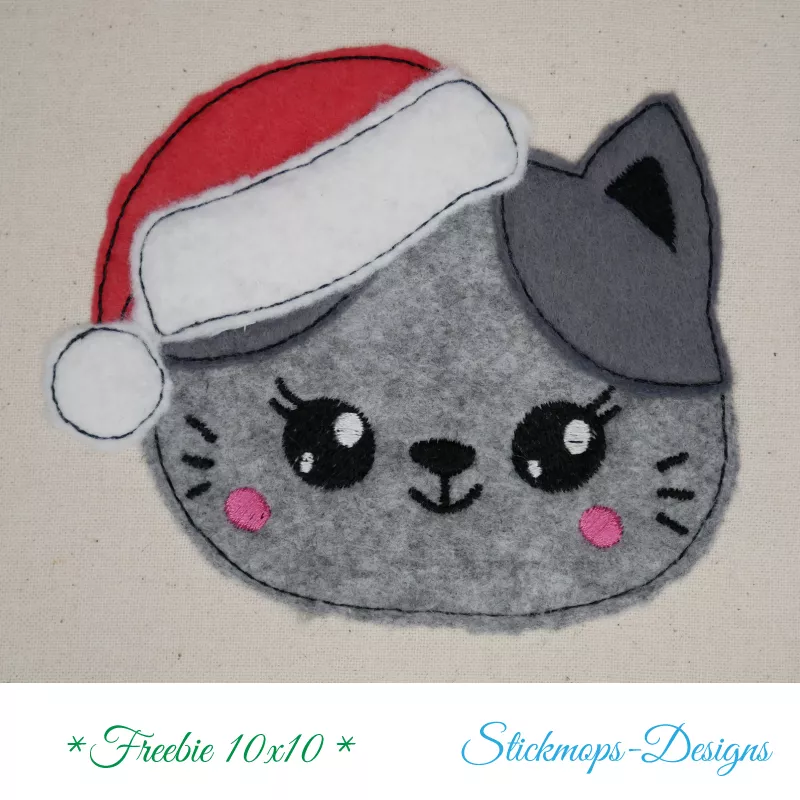 Freebie Stickdatei Christmas Cat Doodle Applikation