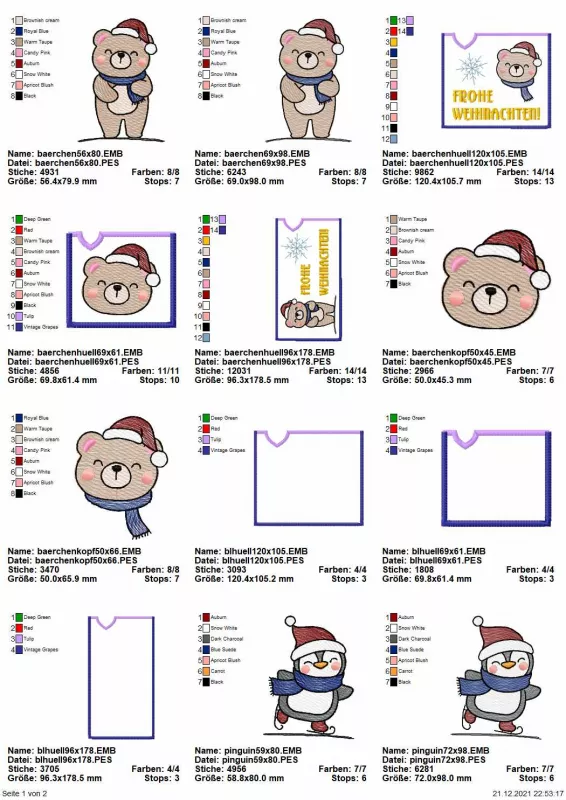 Übersicht für Stickdatei Set ITH Christmascover in 3 Größen + Einzelmotive Seite 1