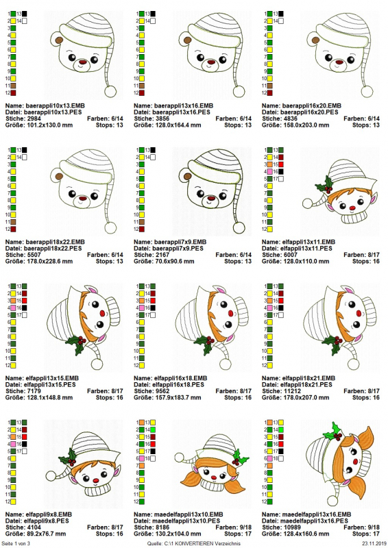 Stickdatei Set Christmas Faces Doodle-Applikationen