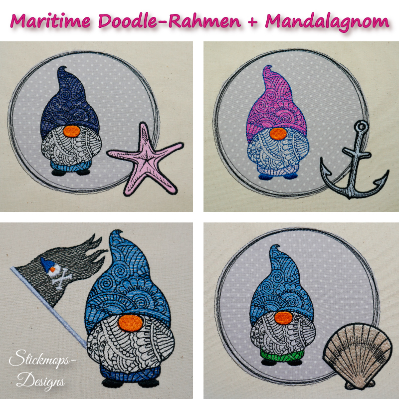 Stickdatei Set Mandalagnom mit maritimen Rahmen