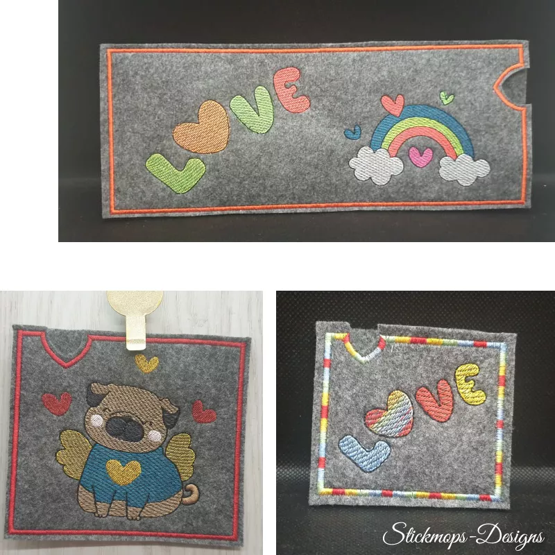 Stickdatei Set Valentinsmöpse ITH Geschenk- und Schokoladenhüllen
