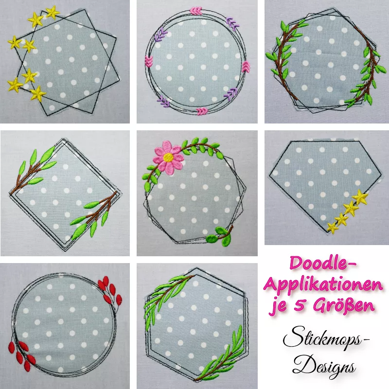 Stickdatei Set Doodle Rahmen mit floralem Design