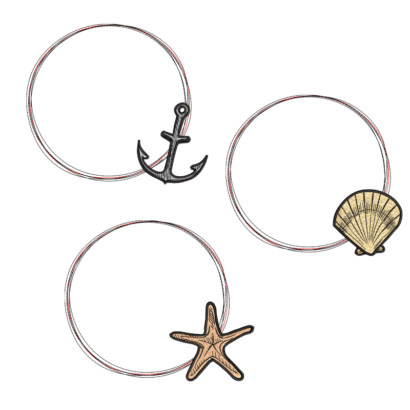 Preview: Doodle Applikationen mit Seestern, Muschel und Anker