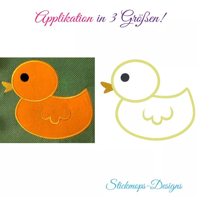 Stickdatei Ente Applikation in 3 Größen