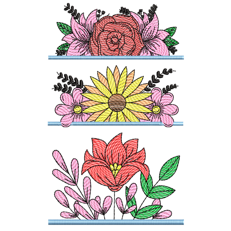 Preview: Stickdatei Set Floral Borders