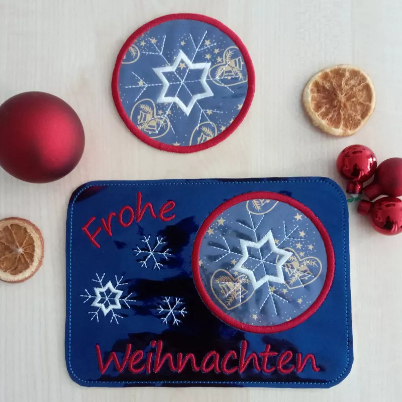 Freebie Stickdatei ITH Mug Rug Frohe Weihnachten (10x10 und 13x18)