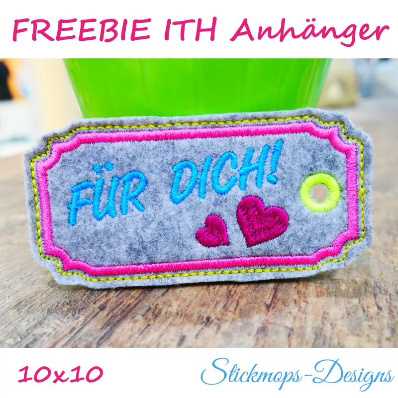 Freebie Stickdatei ITH Anhänger Für Dich (10x10)