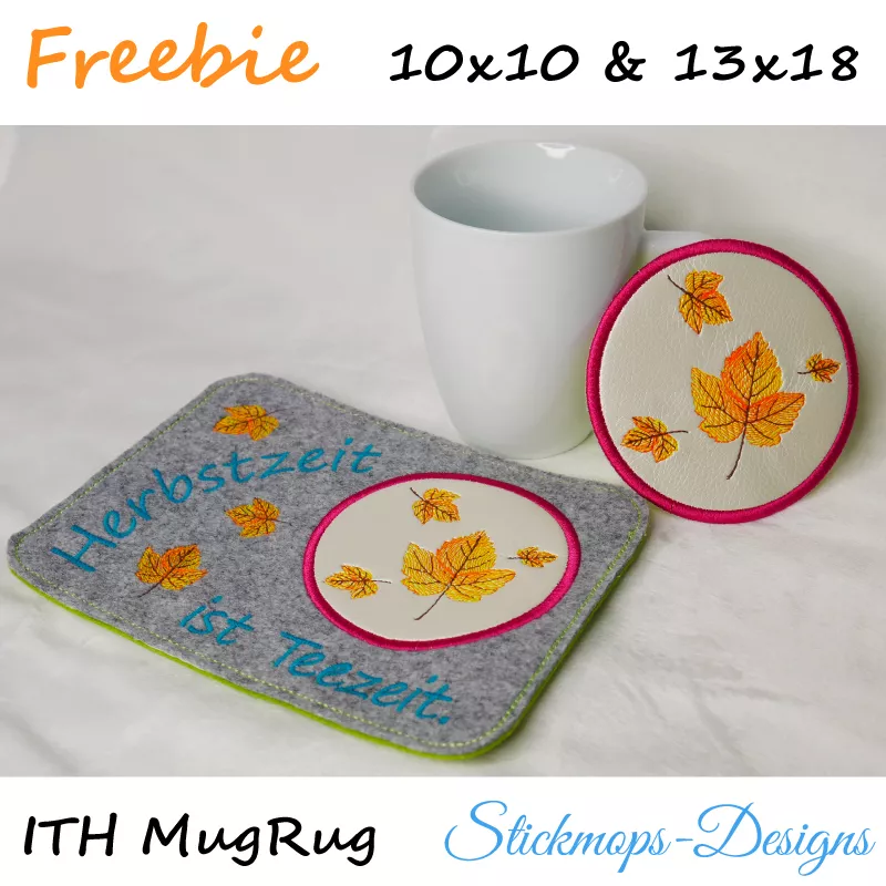 Freebie Stickdatei ITH Mug Rug Herbst (13x18 und 10x10 Rahmen)