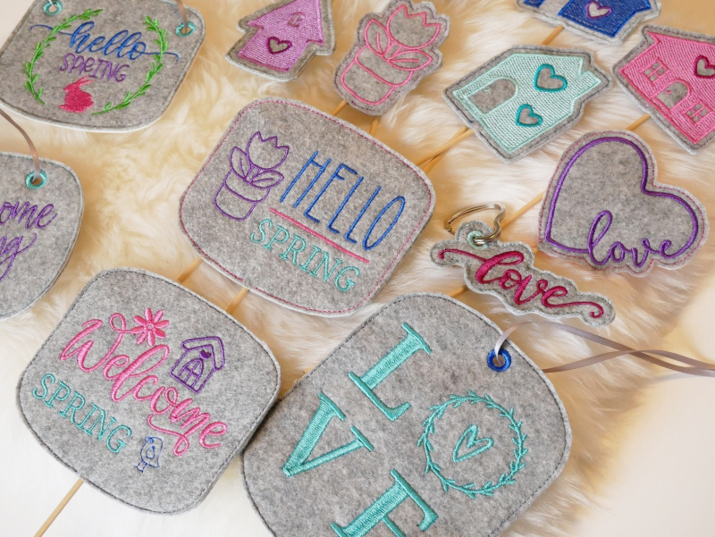 Preview: Stickdatei Set Frühlingsliebe Stabdeko, Anhänger & Einzelmotive