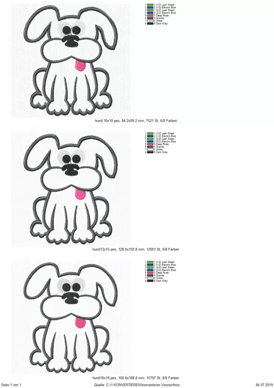 Stickdatei Hund Applikation in 3 Größen