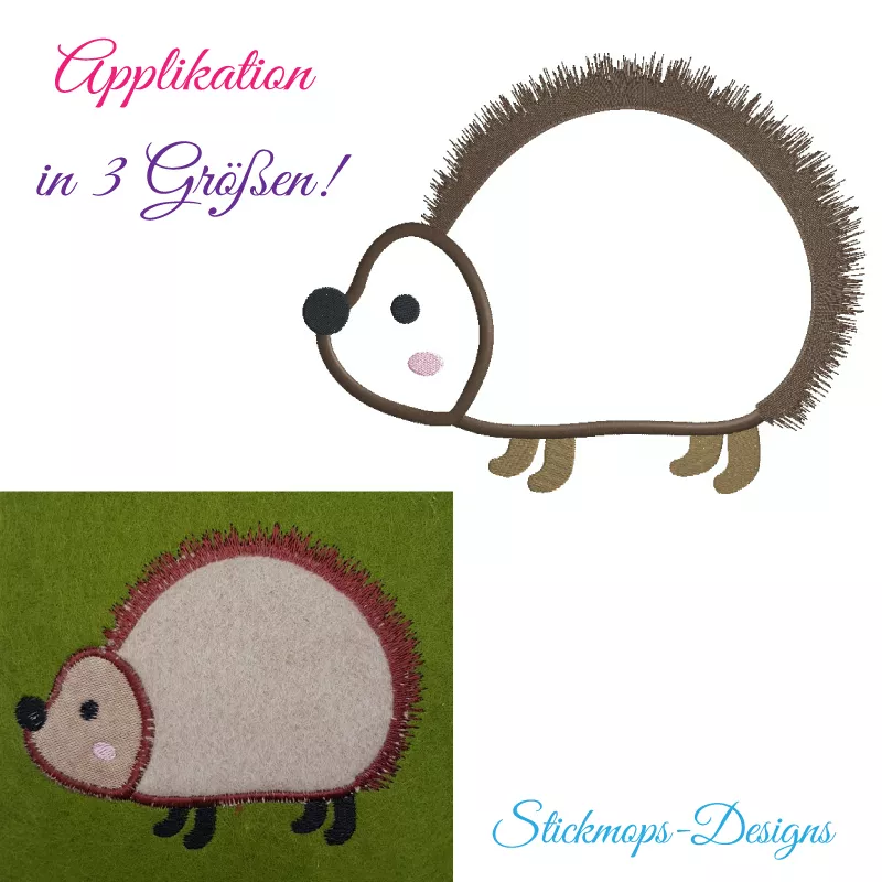 Stickdatei Igel Applikation in 3 Größen