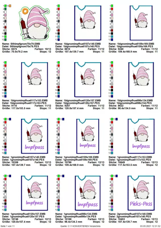Stickdatei Set ITH Impfpass-Hüllen 24 Designs (13x18)