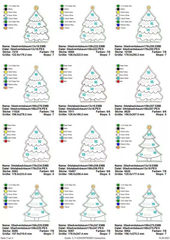 Stickdatei Set ITH Adventskalender-Tannen