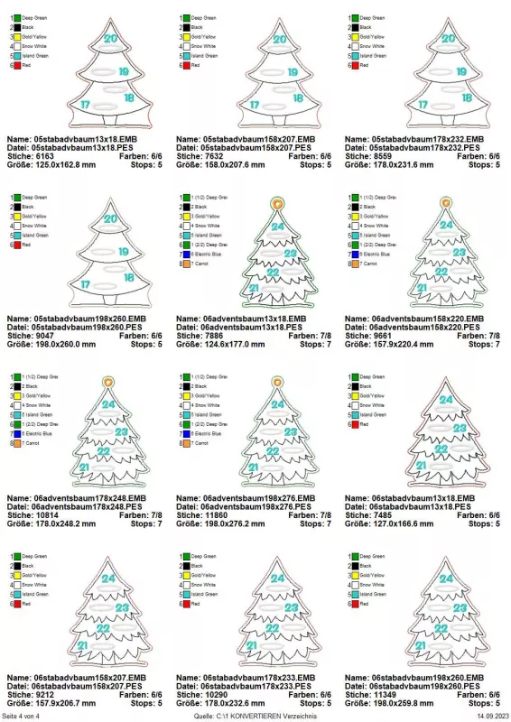 Stickdatei Set ITH Adventskalender-Tannen