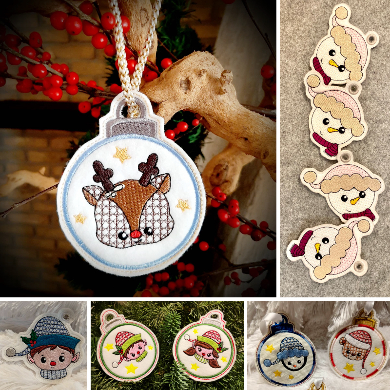 Stickdatei Set ITH Anhänger Christmas Faces - ☆ Stickdateien für