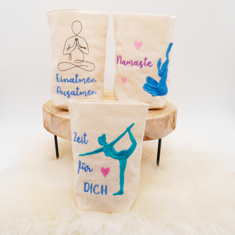 Preview: ITH Lichtbeutel mit Yoga Motiven auf Baumwolle.