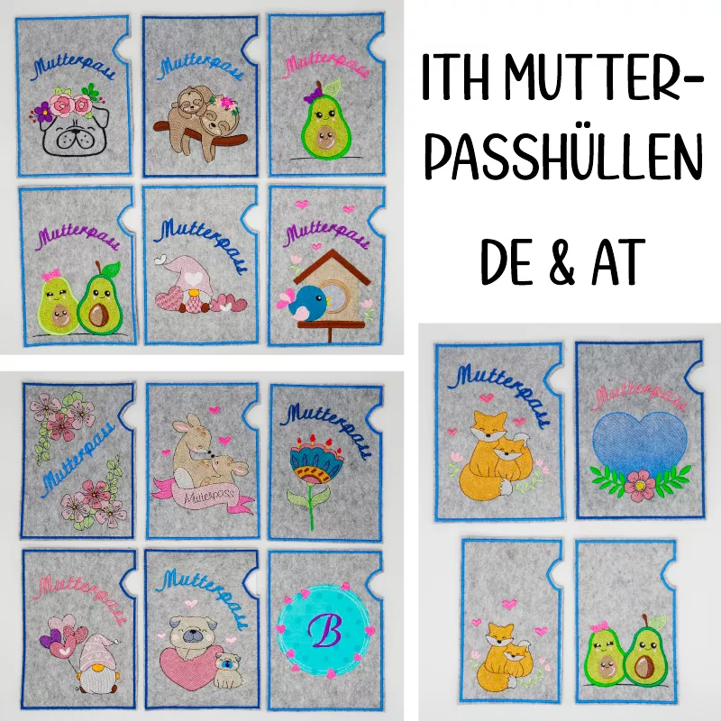 Stickdatei Set ITH Mutterpass-Hüllen für DE und AT + Einzelmotive