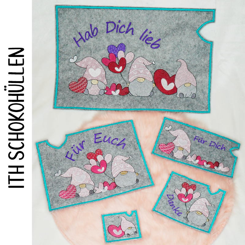 Preview: Stickdatei Set Lovegnomes ITH Geschenk- und Schokoladenhüllen