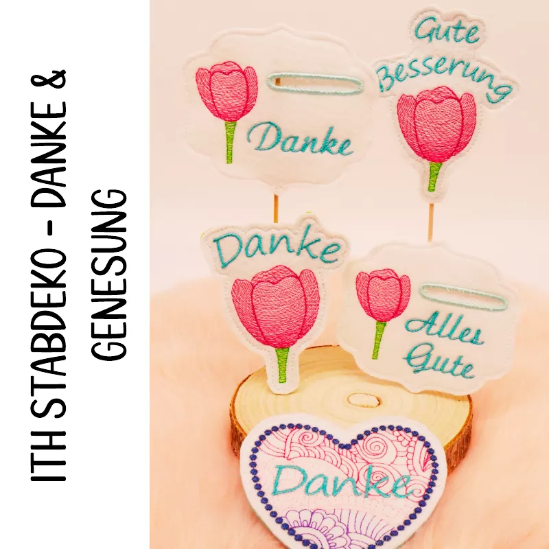 Stickdatei Set Danke & Genesung-Stabdesigns