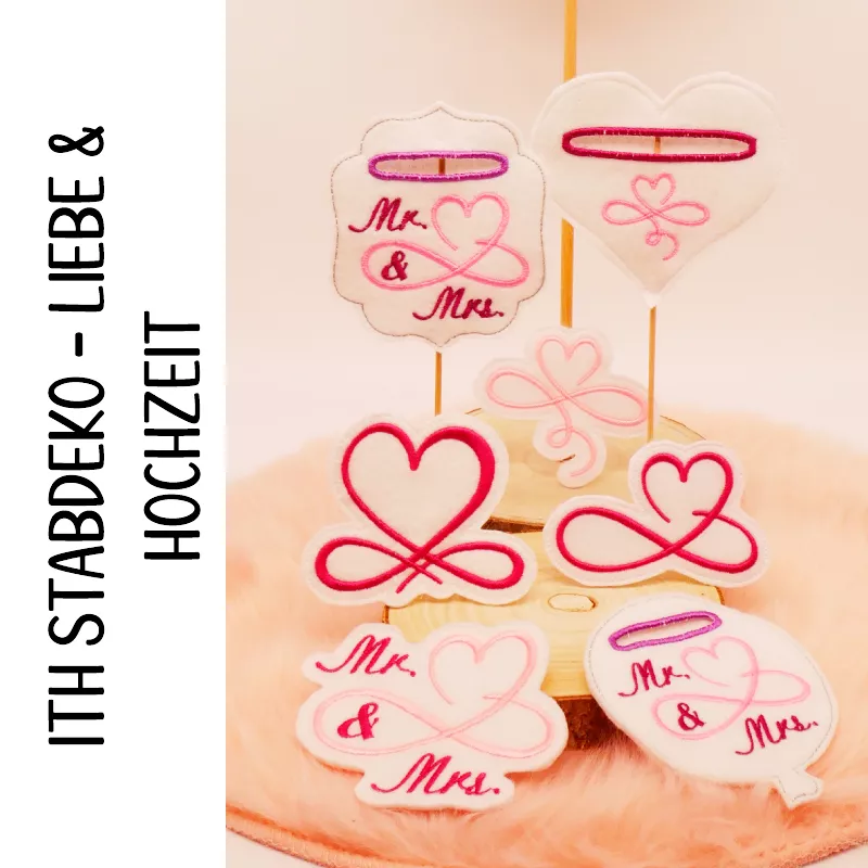 ITH Stabdeko zum Thema Liebe und Hochzeit.
