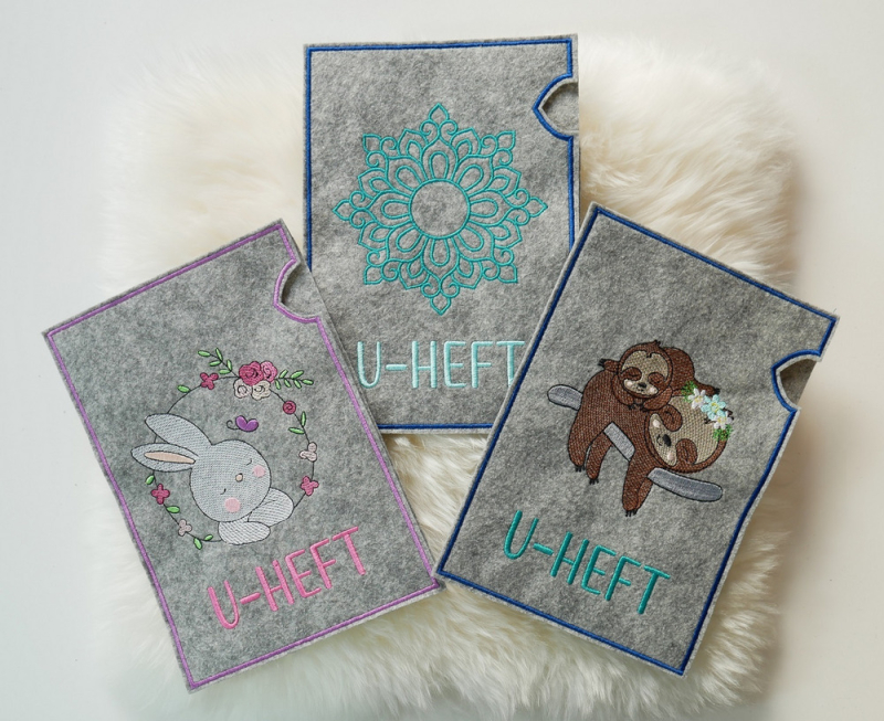 Preview: ITH U-Heft-Hüllen mit Hase, Mandala und Faultier