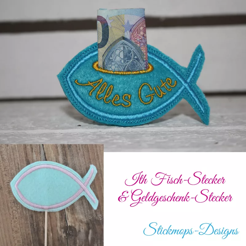 Stickdatei Set ITH Fisch-Geschenkstecker & Geldgeschenk-Fisch