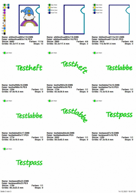 Stickdatei Set ITH Testpass-Hüllen + Einzelmotive und Blankos
