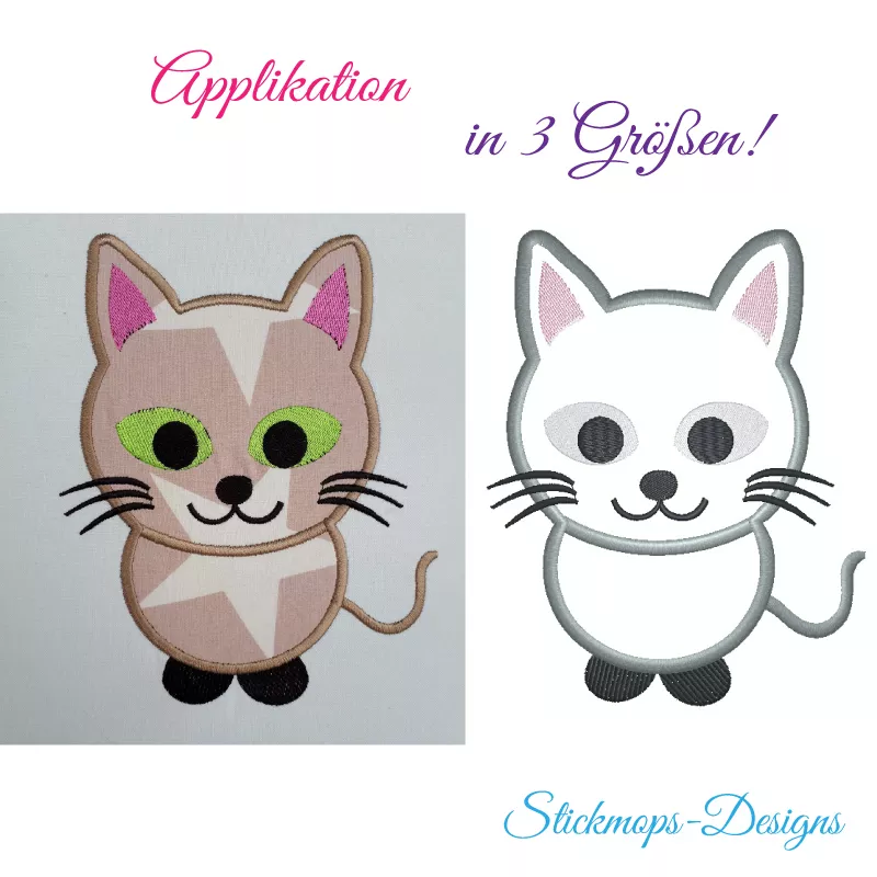 Stickdatei Katze Applikation in 3 Größen