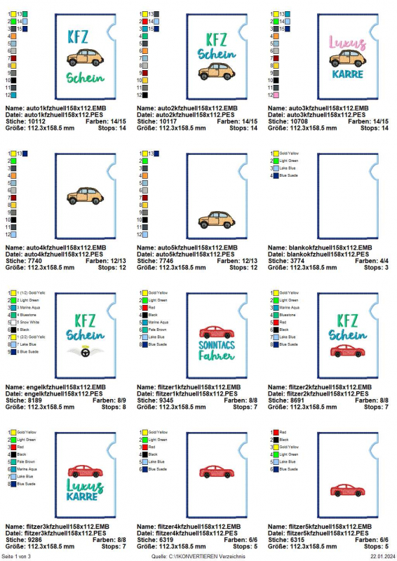 Stickdatei Set ITH KFZ-Schein Hüllen