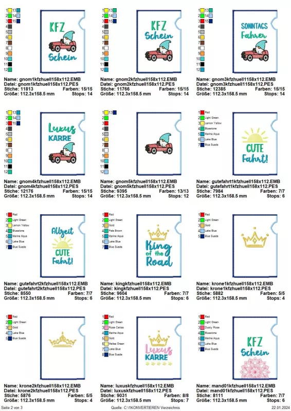 Stickdatei Set ITH KFZ-Schein Hüllen