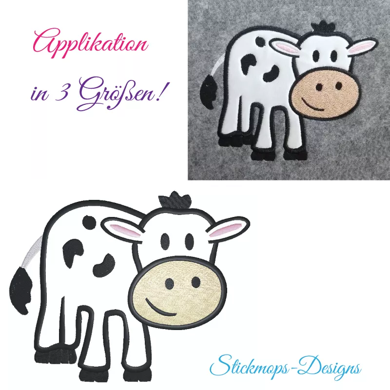 Stickdatei Kuh Applikation in 3 Größen